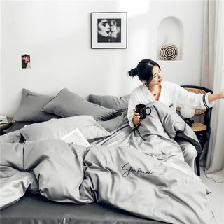 Sét chăn ga lụa Tencel Sumoi xám phối màu