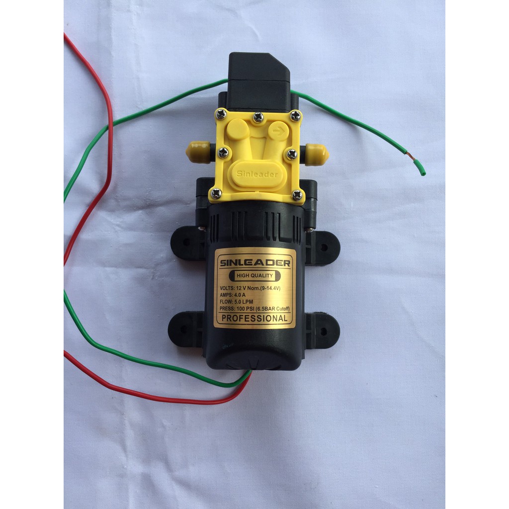 Bơm tăng áp mini 12V SINLEADER lưu lượng 5L/ phút sử dụng làm phun sương tưới lan...Bơm tự ngắt khi khoá van đầu ra