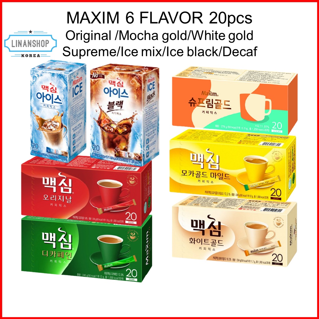 Bộ 20 gói cafe hỗn hợp MAXIM vàng mocha/vàng trắng/cafe đá hỗn hợp