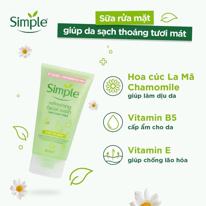 [Chính Hãng] Sữa Rửa Mặt Simple Không Chứa Xà Phòng Giúp Da Sạch Thoáng 150ml | BigBuy360 - bigbuy360.vn