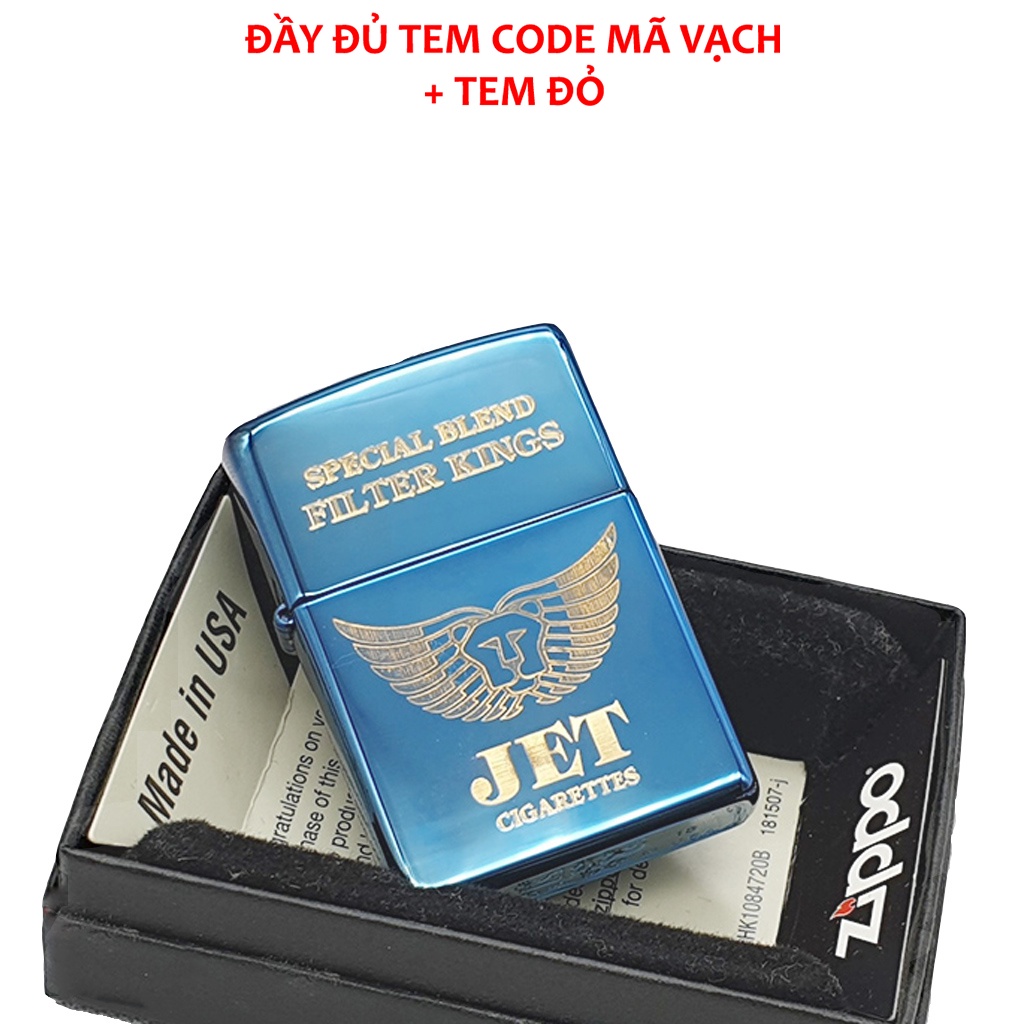 Bật zippo xanh, hộp quẹt Sapphire khắc JET vỏ dày hàng chuẩn Mỹ- KenZ