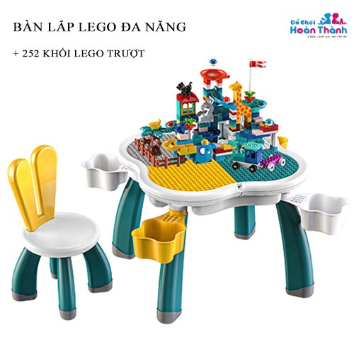 Bộ bàn đa chức năng đồ chơi lắp ráp giúp trẻ thông minh Hoa Anh Đào + 252 chi tiết trượt lớn chạy pin