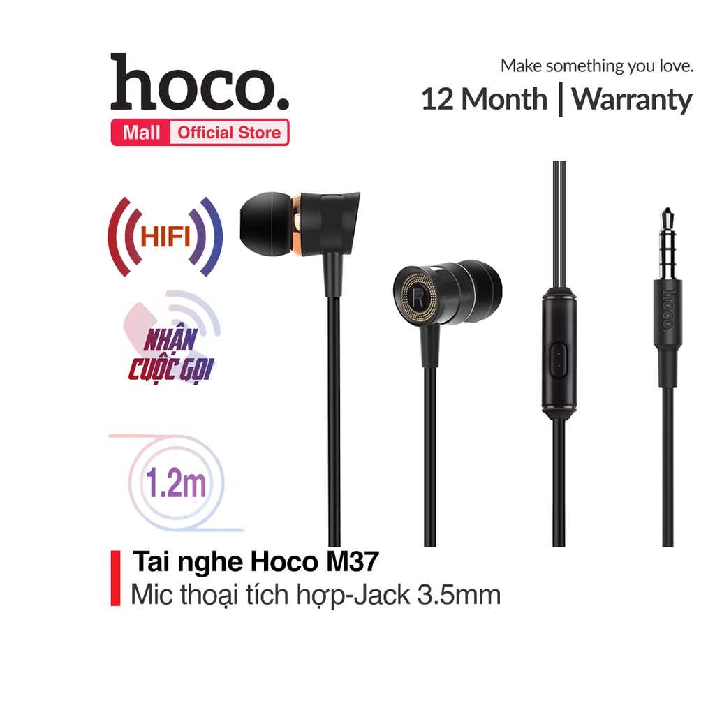 Tai nghe nhét tai Hoco M37 tương thích các dòng điện thoại di động jack 3.5mm