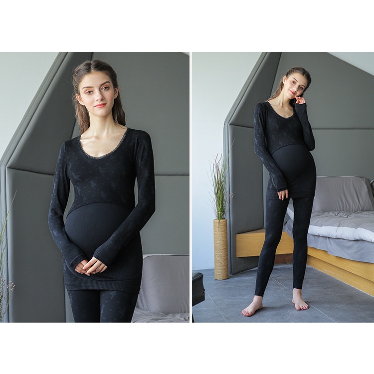 Bộ đồ bầu giữ nhiệt/ bộ đồ ngủ bầu và cho con bú spandex không áp lực bụng Snugg Việt SNU2112