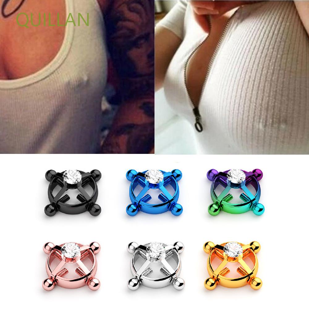 Khuyên xỏ ngực hình tròn bằng thép không gỉ đính đá zircon có thể điều chỉnh nhiều màu quyến rũ cho nữ