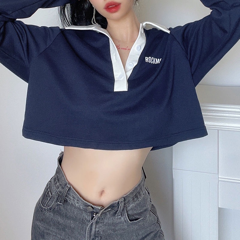 Áo polo Dài Tay Thêu Chữ Phong Cách Trẻ Trung Dành Cho Nữ