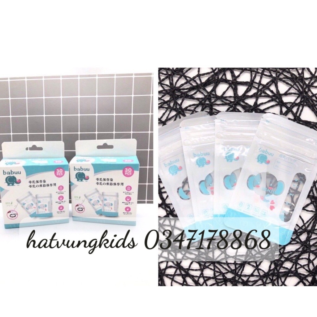 ( hộp 30 túi ) Túi trữ sữa 100ml 2 khóa zip in hình Babuu