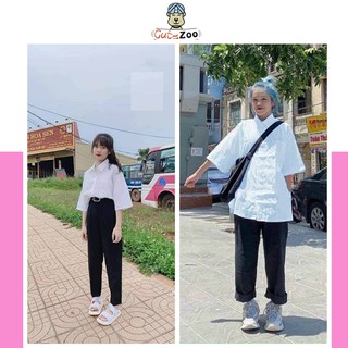 Áo sơ mi cộc tay trắng unisex nam nữ cơ bản mềm mát - CUTEZOO