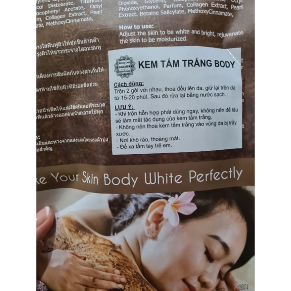 [Hàng chuẩn] Kem và bột tắm trắng Thái Body Whitening Shower Coffee, nguyên liệu, công thức làm kem trộn body trắng da.
