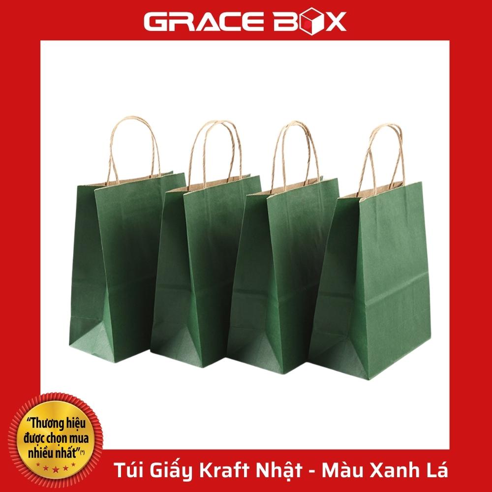 {Giá Sỉ} Túi Giấy Kraft Nhật Cao Cấp - Size 21 x 11 × 27 cm - Màu Xanh Rêu - Siêu Thị Bao Bì Grace Box