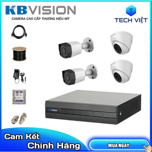 [HÀNG CHÍNH HÃNG] Trọn bộ 4 camera KBVISION KX-A2012S4 Full HD 1080p kèm HDD 500G - Vỏ kim loại