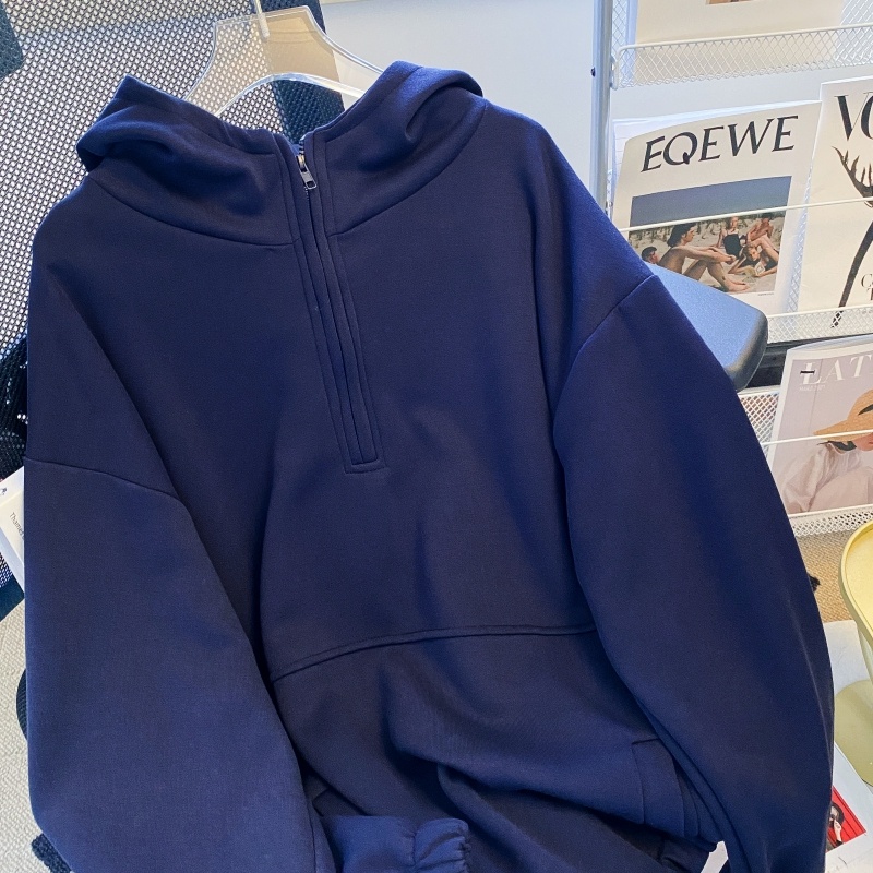 ZHELIHANGFEI Áo Hoodie Thể Thao Tay Dài Dáng Rộng Màu Sắc Đơn Giản Trẻ Trung