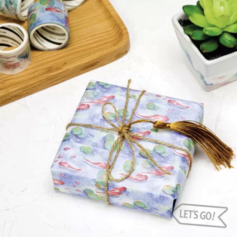 (Chiết theo chu kỳ) Băng dính washi tape hoạ tiết cá koi hồ sen