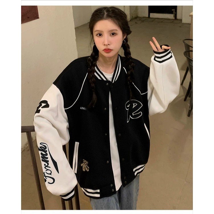 Áo Khoác Bomber Nữ Chất Nỉ Mềm Mịn Phối Tay Trắng Logo In Sắc Nét Form Rộng Che Nắng Chắn Gió Mặc Thoai Mái [NEW UNISEX]