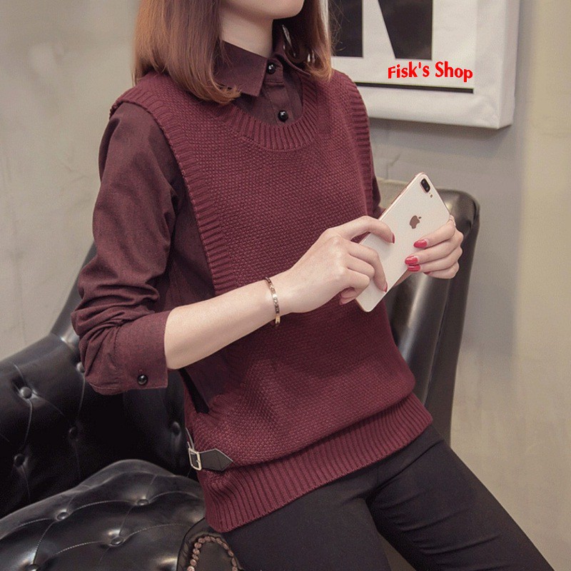 Áo len gile liền sơ mi