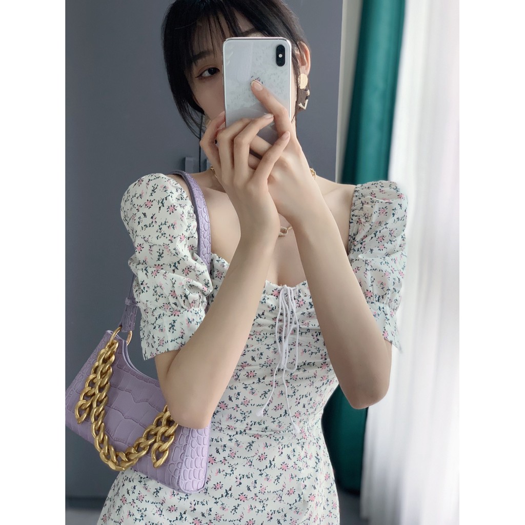 Đầm Voan Hoa Tay Phồng Xinh Xắn Cổ Điển Kiểu Pháp | BigBuy360 - bigbuy360.vn