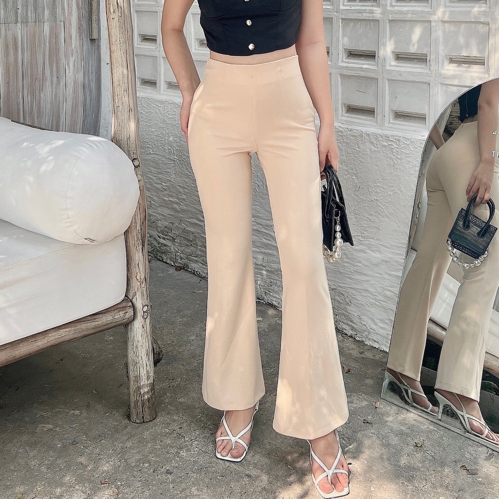 Quần Ống Le Cạp Cao Khóa Sau Lưng Chất Vải Thun Cát Hàn Co Giãn Hot Trend Thời Gian Qua