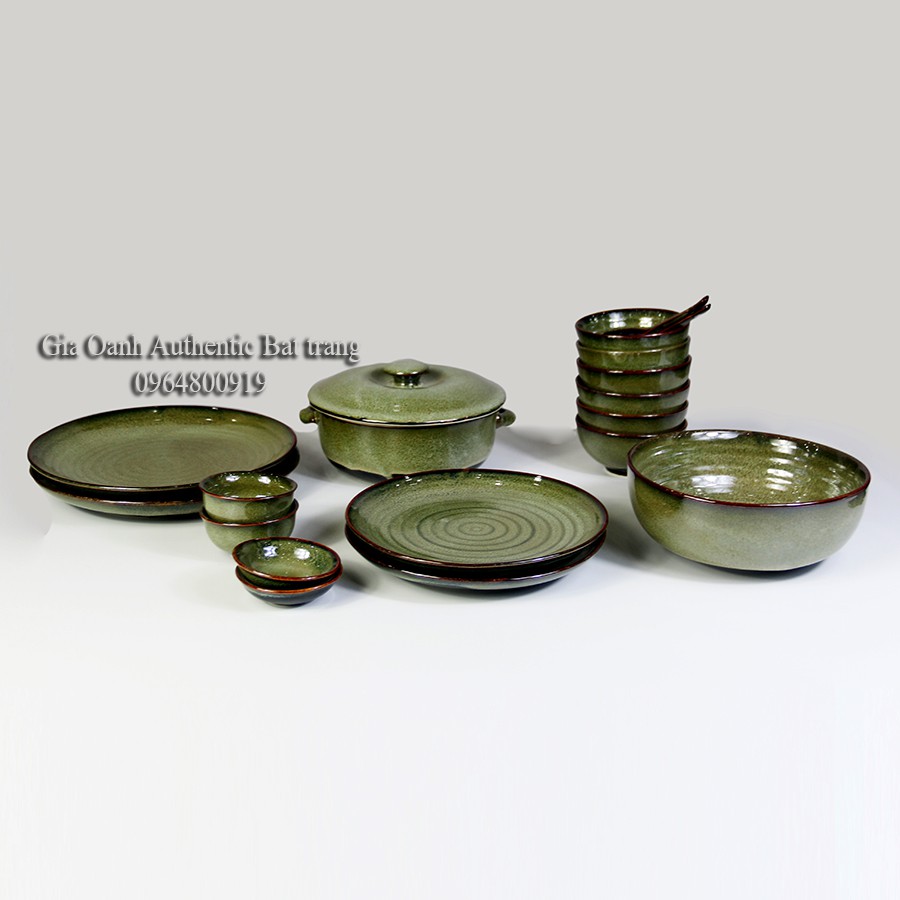 Bộ đồ ăn men rêu CAO CẤP - chuyên dùng cho nhà hàng khách sạn 5 sao - Xưởng gốm sứ Gia Oanh Authentic Bat trang