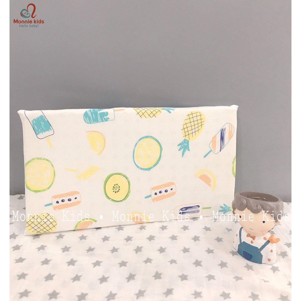 Gối cao su non cho bé MONMON 20x35x2cm, gối cao su chống ngạt thoáng khí - Monnie Kids