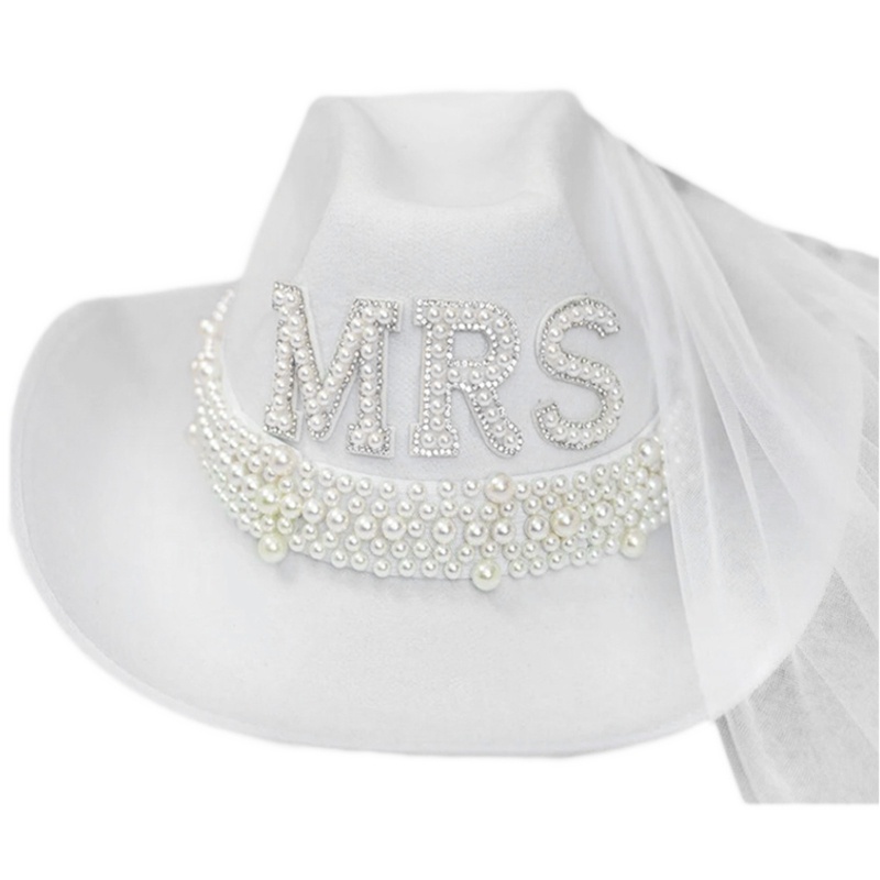 Mũ Vành Rộng Màu Trắng Phong Cách Phương Tây Cho Cô Dâu