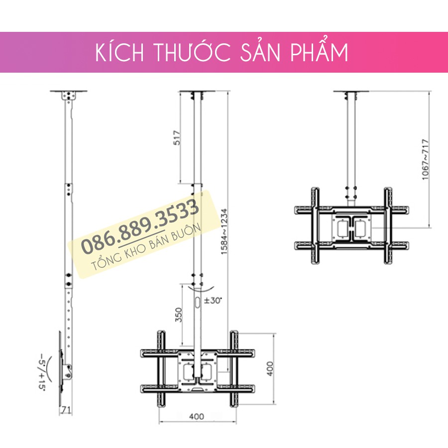 Giá Treo Tivi Thả Trần NB T560 32 - 40 - 43 - 50 - 60 - 65 Inch - Lắp Đặt Mọi Địa Hình