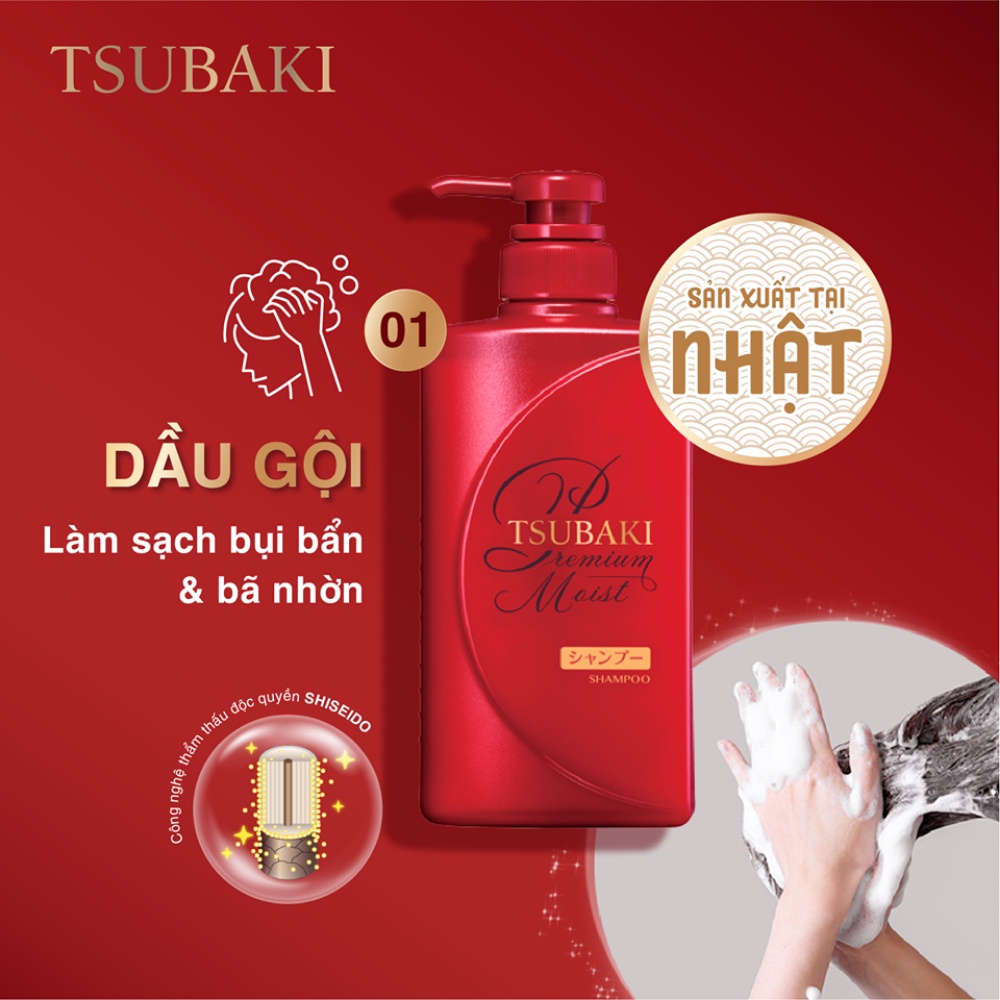 Dầu gội Tsubaki và dầu xả Tsubaki 490ml giúp dưỡng tóc bóng mượt và giảm khô rối