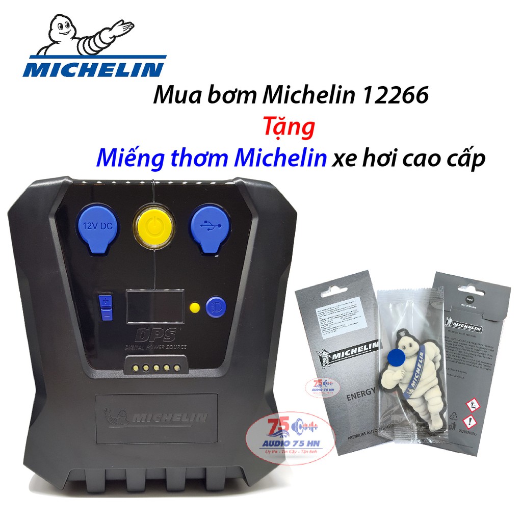 [ Khuyến mãi] Bơm lốp tự ngắt Michelin 12266 model mới nhất tặng kèm miếng thơm xe hơi cao cấp