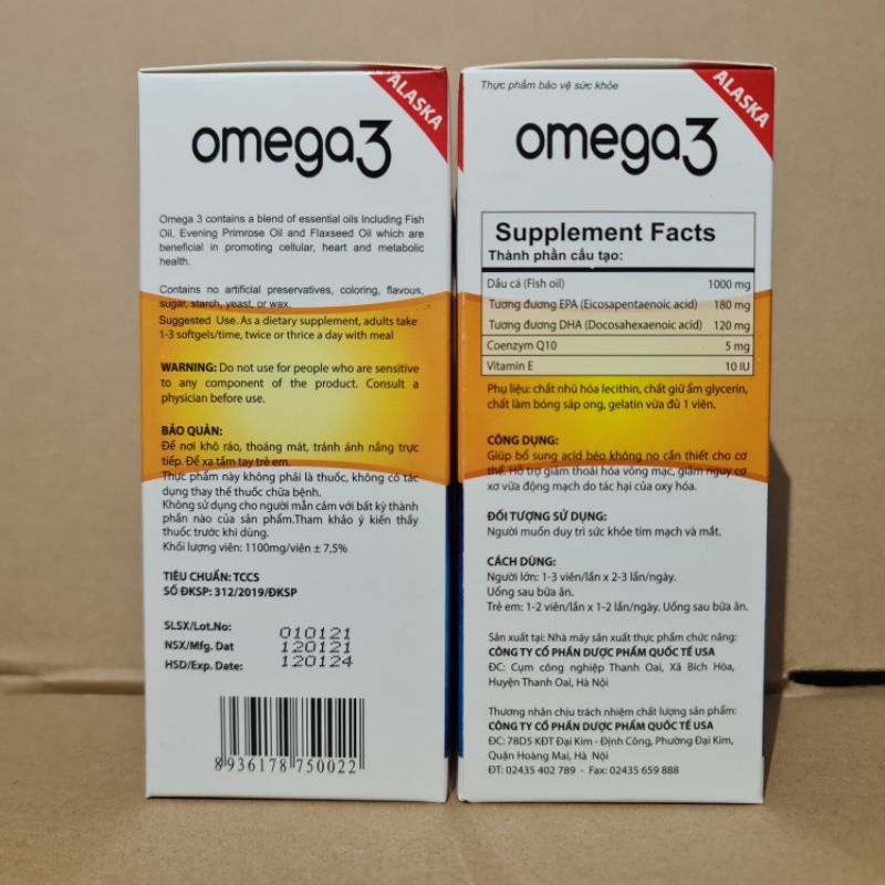 VIÊN UỐNG DẦU CÁ ALASKA OMEGA 3 TỐT CHO MẮT, TIM, NÃO - HỖ TRỢ ĐẸP DA - GIẢM NGUY CƠ MẮC BỆNH TIM MẠCH - OMEGA3 100 VIÊN