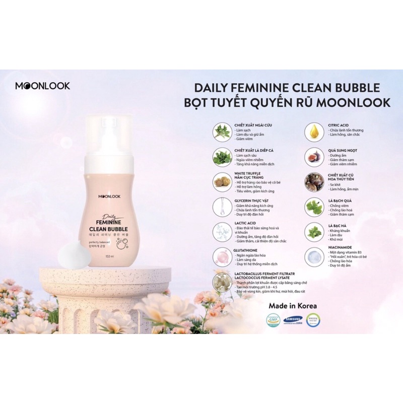 Dung dịch vệ sinh hàng hiệu bọt tuyết Moonlook chai 150ml nhập khẩu Hàn Quốc