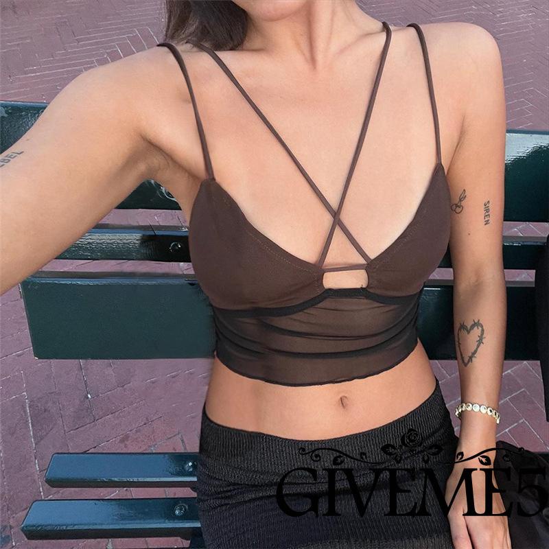 Áo lửng hai dây đan dây màu trơn quyến rũ cho nữ