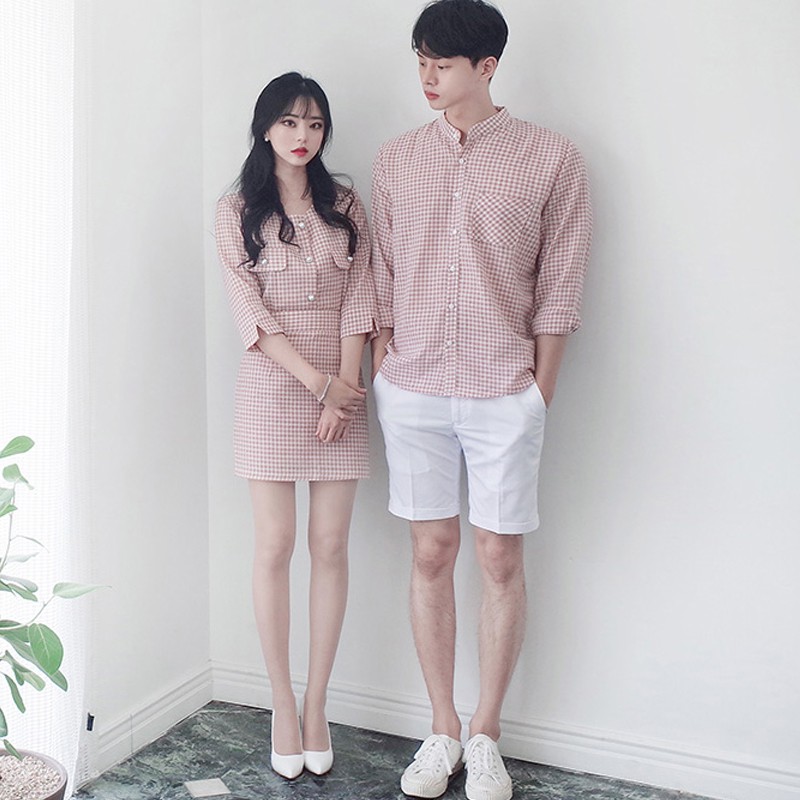 Áo đôi nam nữ - Set áo váy sơ mi caro thời trang Hàn Quốc -HQcouple- AV77 (có ảnh thật)