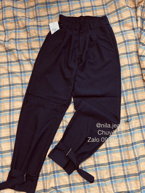 Quần baggy vải phối ren dây thắt chân cực trendy