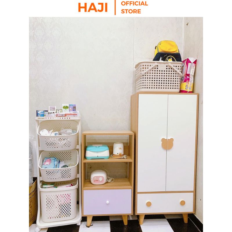 Tủ đồ cho bé hình gấu xinh xắn chân gỗ sồi chống đổ thương hiệu HAJI A123