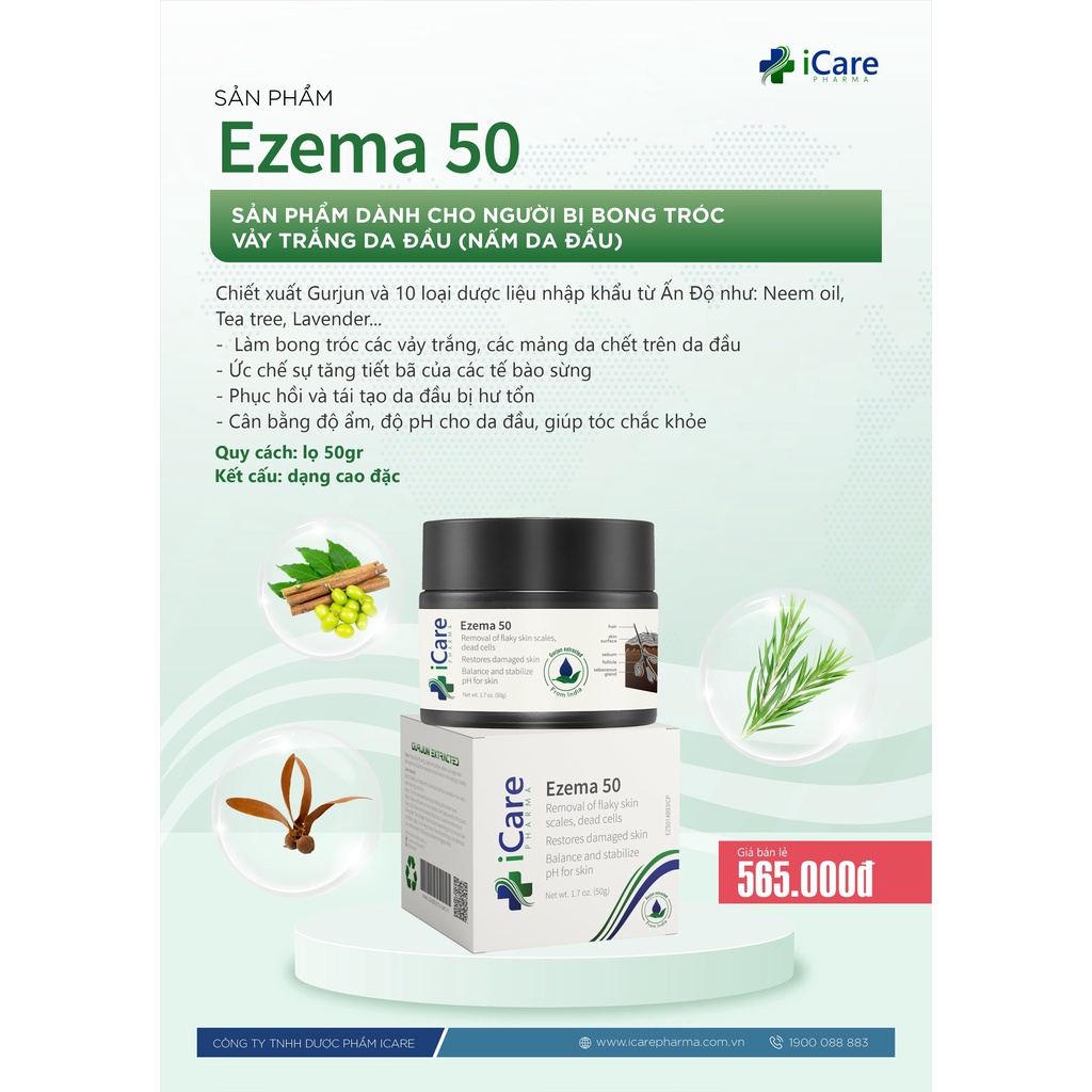 Combo Ezema 50 &amp; Dầu Gội Sạch Gàu Antisol - Hiệu Quả Nhanh Chóng, Chiết Xuất Gurjun Ấn Độ SACUCO