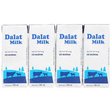 Sữa tươi tiệt trùng ít đường DALATMILK - Lốc 4 hộp 180ml