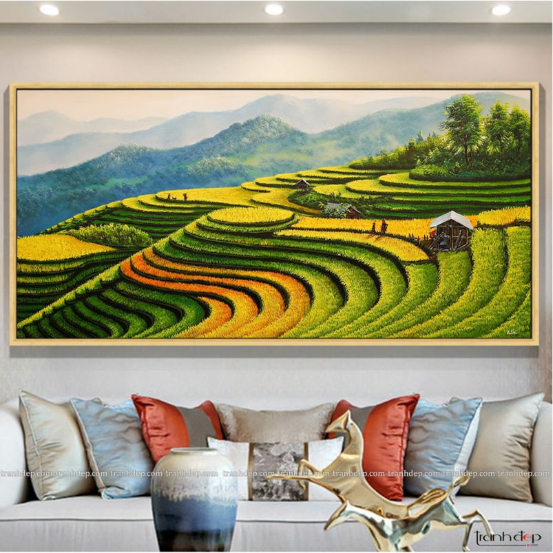 Tranh Treo Tường Phòng Khách Phong Cảnh Ruộng Bậc Thang Đẹp Nhất 10 - Tranh Tây Bắc Mùa Lúa Chín - In Từ Bản Vẽ Gốc
