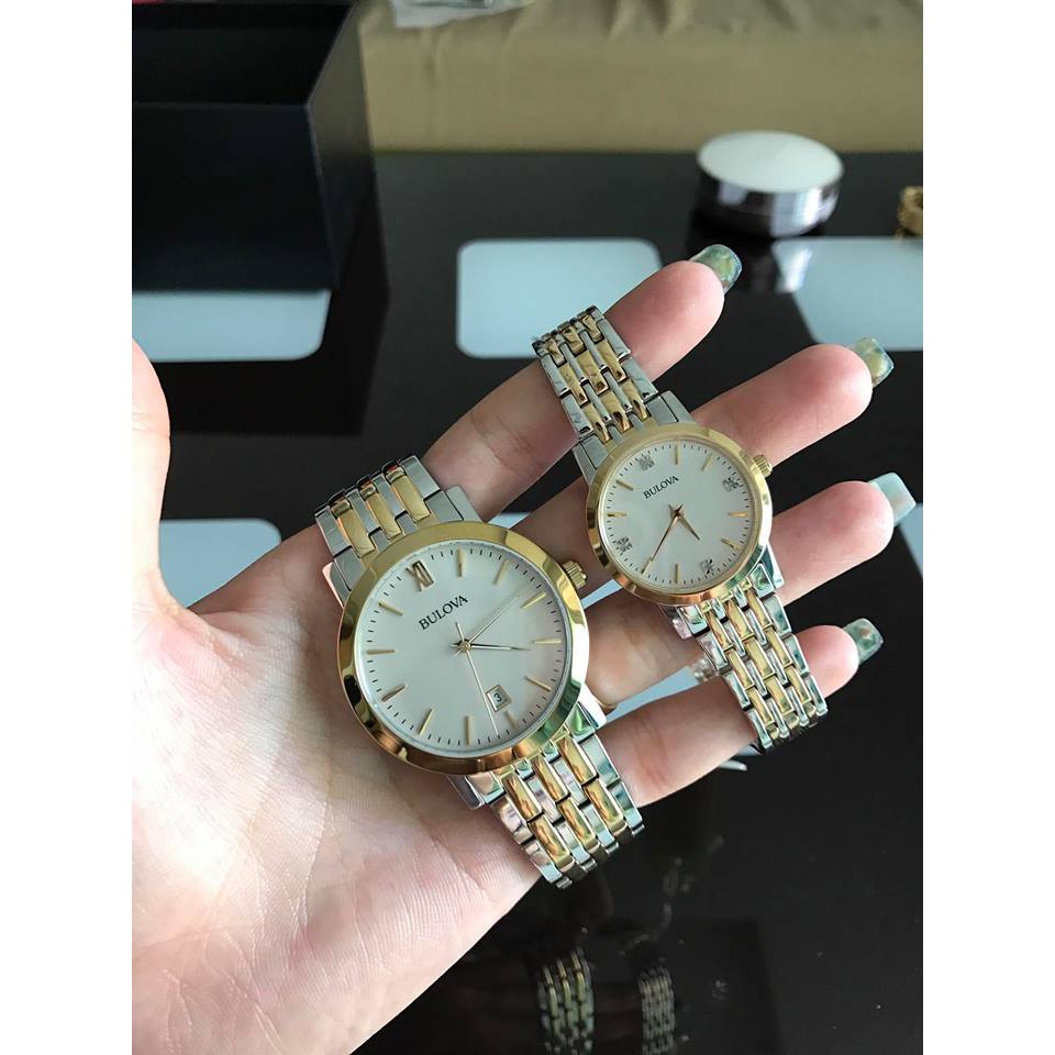 Đồng hồ cặp đôi nam, nữ Bulova Nam case 40mm; Nữ 27mm