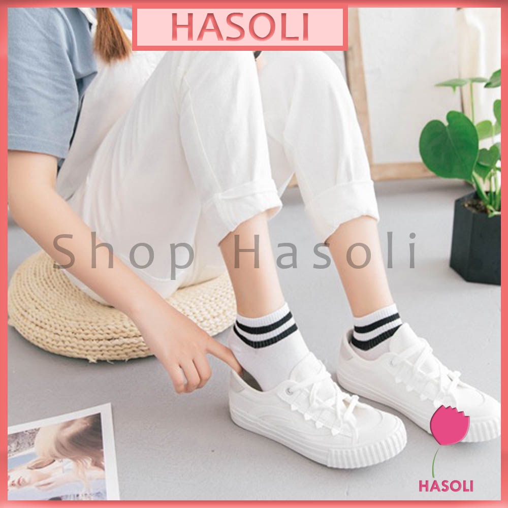 Tất Vơ Nam Nữ Cổ Ngắn Sọc Ngang Dễ Thương PK28