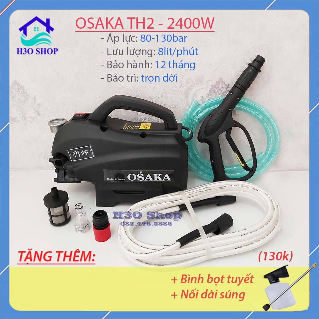 Máy Xịt Rửa Cao Áp OSAKA 2 Màu Đen Siêu Mạnh - 2400W - Máy Rửa Xe Zukui, Hoàng Ký - Bảo Hành 1 Năm