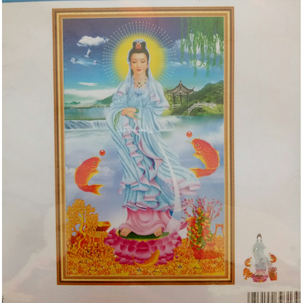 Tranh thêu mẹ quan âm, kích thước 50 x 75