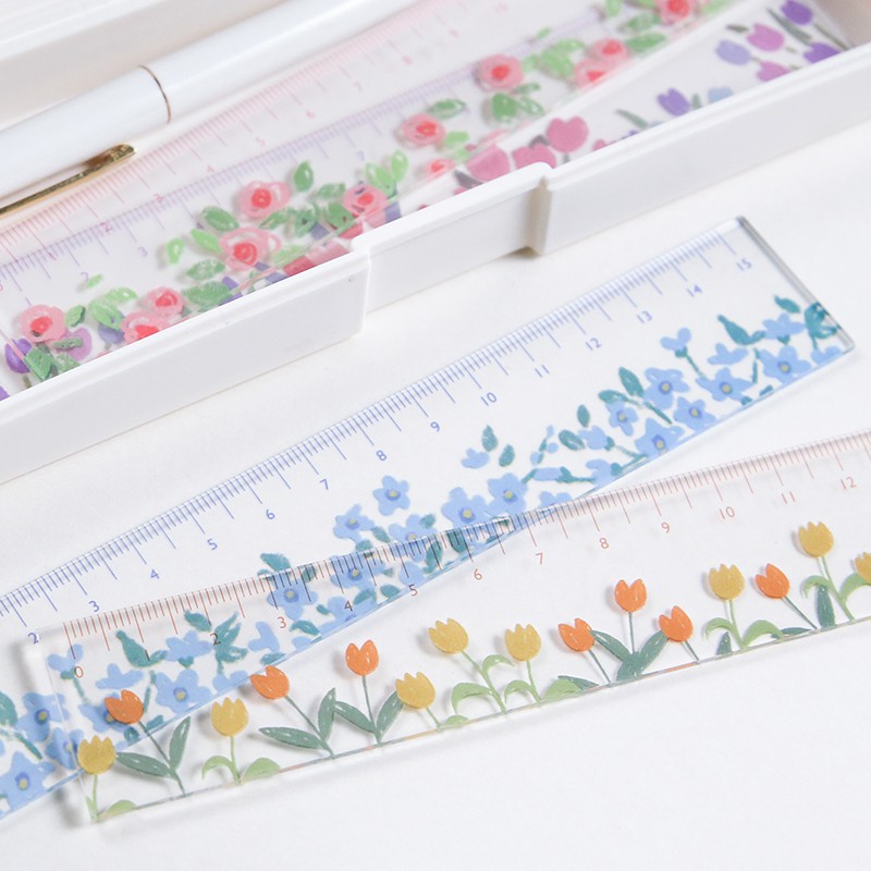 Thước Kẻ Cute  RULER FOR DIARY Hoạ Tiết Hoa Phong Cách Tối Giản Phụ Kiện Trang Trí Sổ Bullet Journal