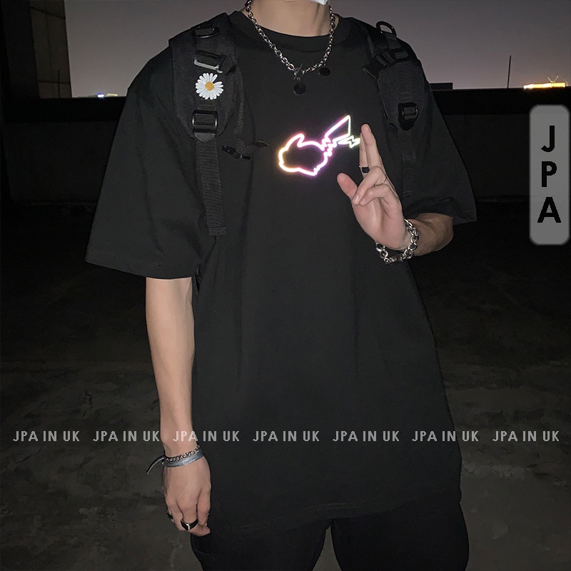 Áo thun tay lỡ nam nữ phản quang Picachu Unisex JPA in UK basic tee mùa hè phông trơn nam nữ oversize form rộng