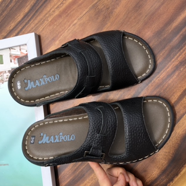 Dép da nam 2 quai chất liệu da bò chất lượng đế đi không mòn