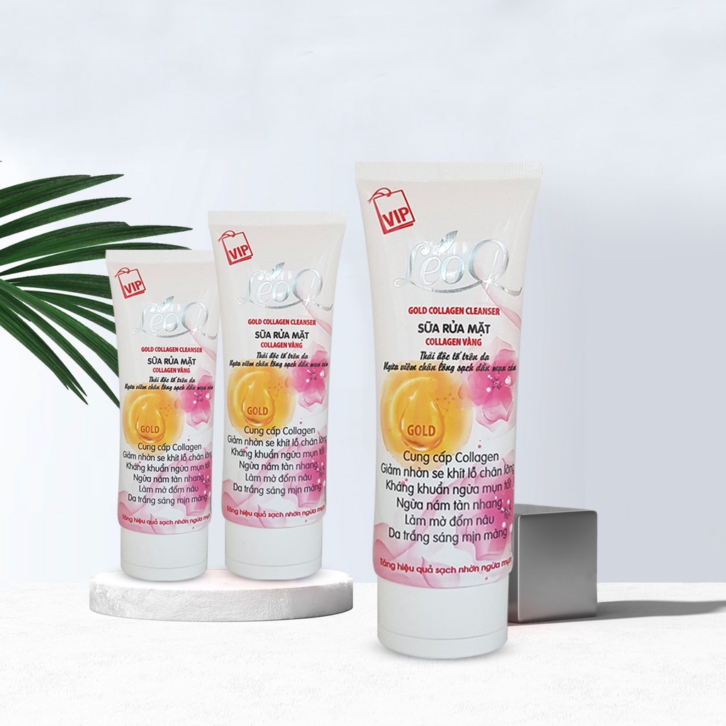 Sữa rửa mặt trắng sáng da mờ nám cấp dưỡng ẩm LeoQ collagen vàng 85ml