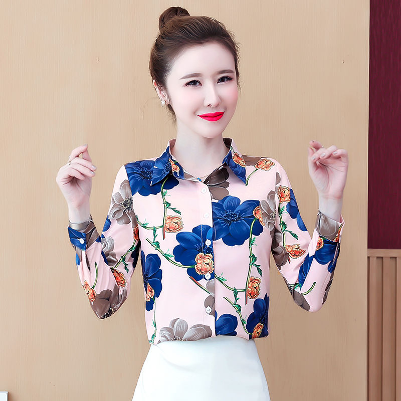 High-End Western Style Chiffon Blouse Women's Long-Sleeved Top2021Spring and Summer New Slimming Temperament Wild Bottoming Shirt for Women