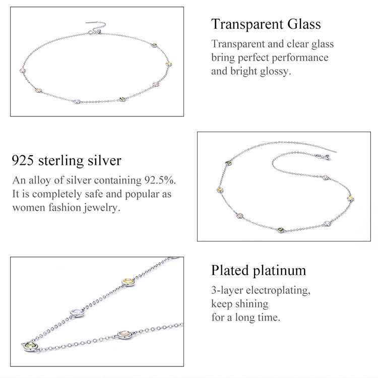 Dây chuyền BAMOER bạc 925 mặt thủy tinh tròn 7 màu sắc có thể điều chỉnh thời trang cho nữ