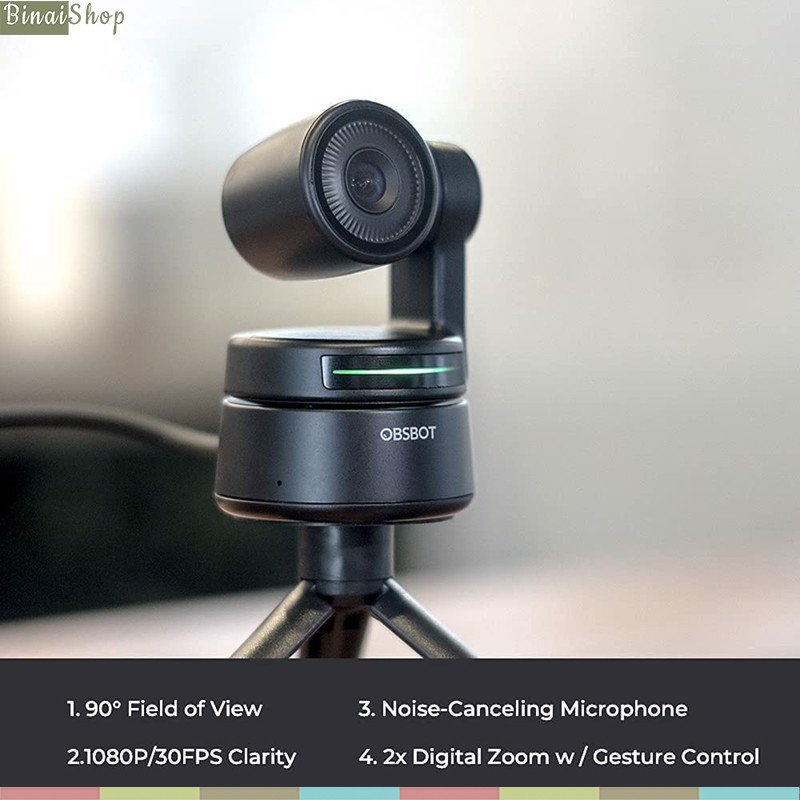 OBSBOT Tiny - Webcam Máy Tính Góc Rộng 90°, Phân Giải HD1080, Zoom 2x, Tích Hợp AI Điều Khiển Cử Chỉ Tay