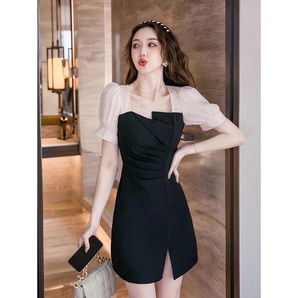Đầm nữ tay bồng phối màu Hàn Quốc.