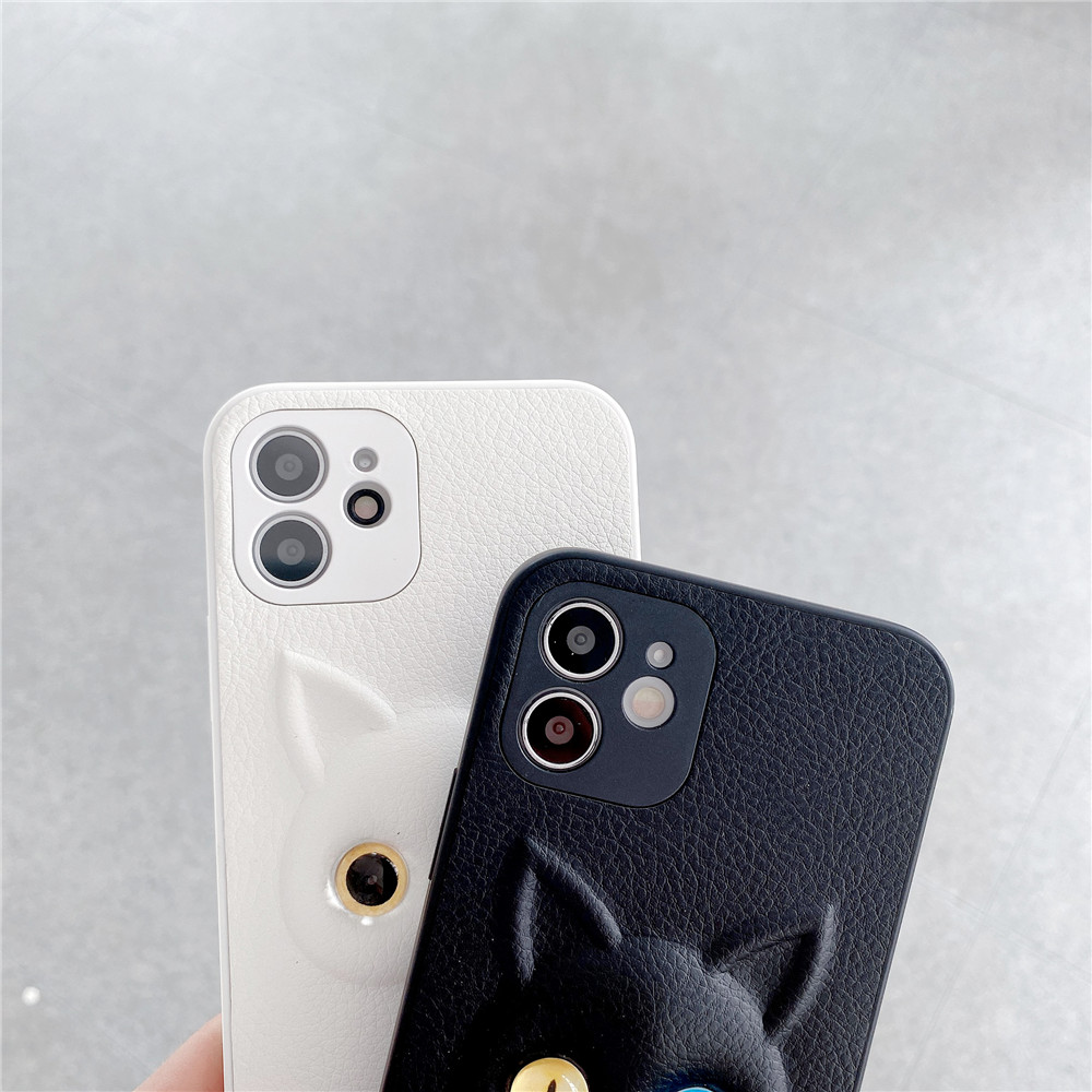 Ốp điện thoại da giả hình mặt mèo 3D xinh xắn cho iPhone 11 12 Pro Max Mini 12pro Se 2020 X Xs Max Xr 8 7 6 6s Plus