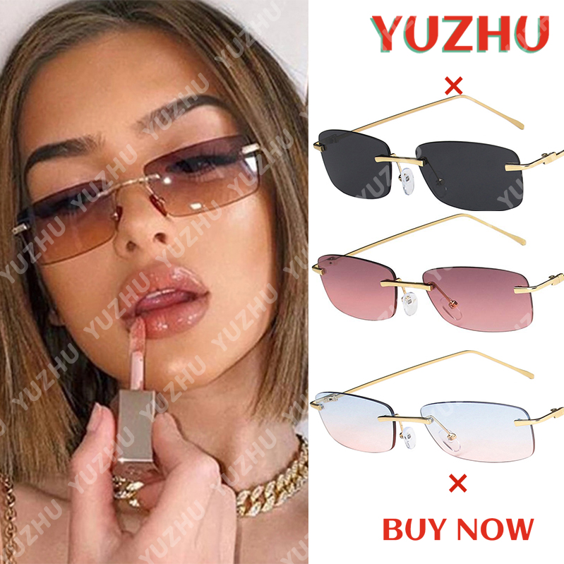 Kính râm tròng hình chữ nhật không gọng thời trang dành cho nữ